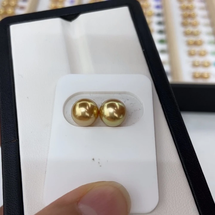 海水珍珠未镶嵌裸珠9.5mm浓金金绿色小极光对珠