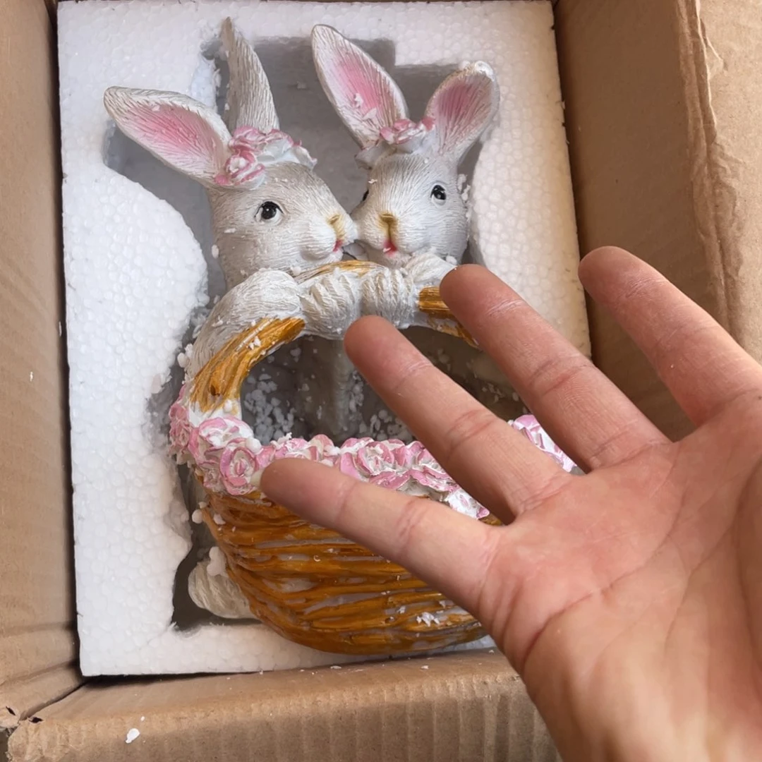 【闪购商品】树脂退货件瑕疵捡漏摆件双兔花缸