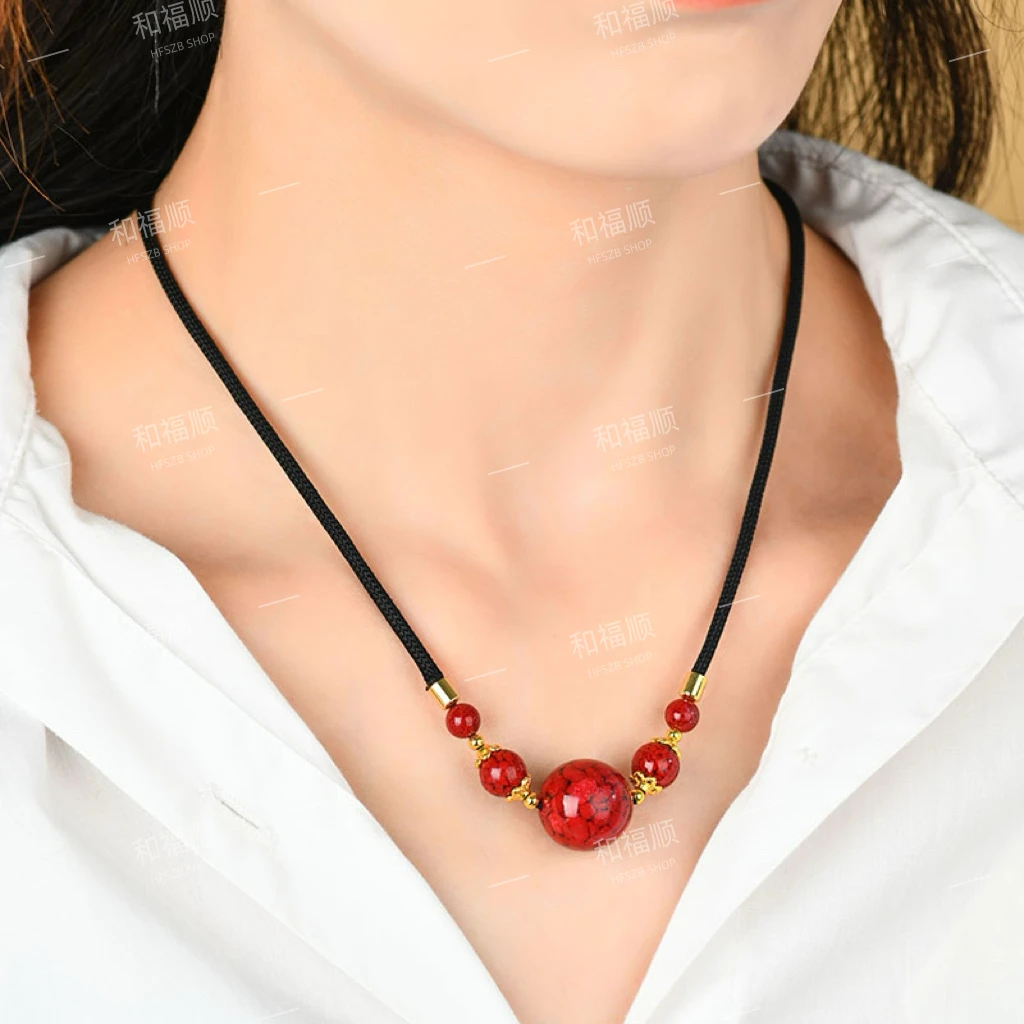 含辰砂工艺品晶体砂锁骨链朱砂吊坠挂件锁骨链女士项链礼物