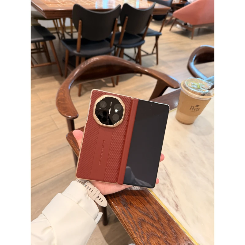 适用于华为Matex6 秒变XTS压纹双中轴折叠手机壳 磨砂金边包镜头