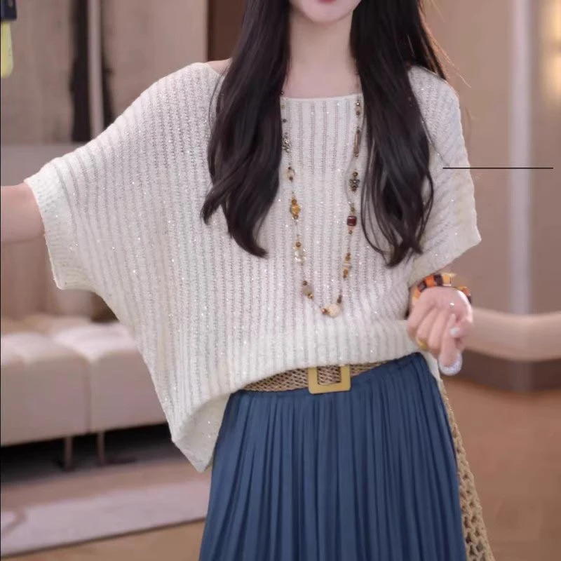 休闲透气短袖上衣小众针织衫百搭洋气减龄2025年夏季新款女装气质