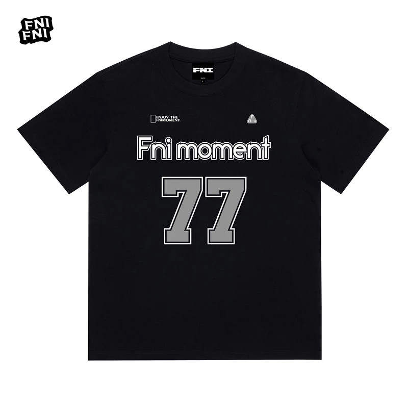 FNI黑标（77标语）重磅纯棉男女同款t恤美式圆领短袖夏新款胶浆