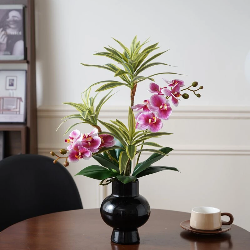 仿真百合竹蝴蝶兰高档花艺摆件客厅假花盆栽