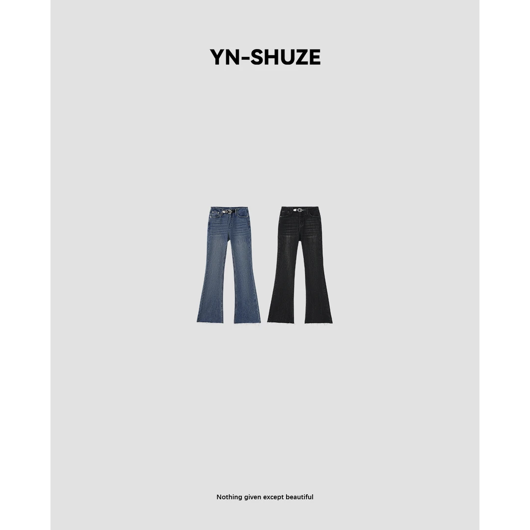 YN-SHUZE【腿精】休闲显瘦皮带锁扣微喇牛仔裤SZ-YNB-BK0506