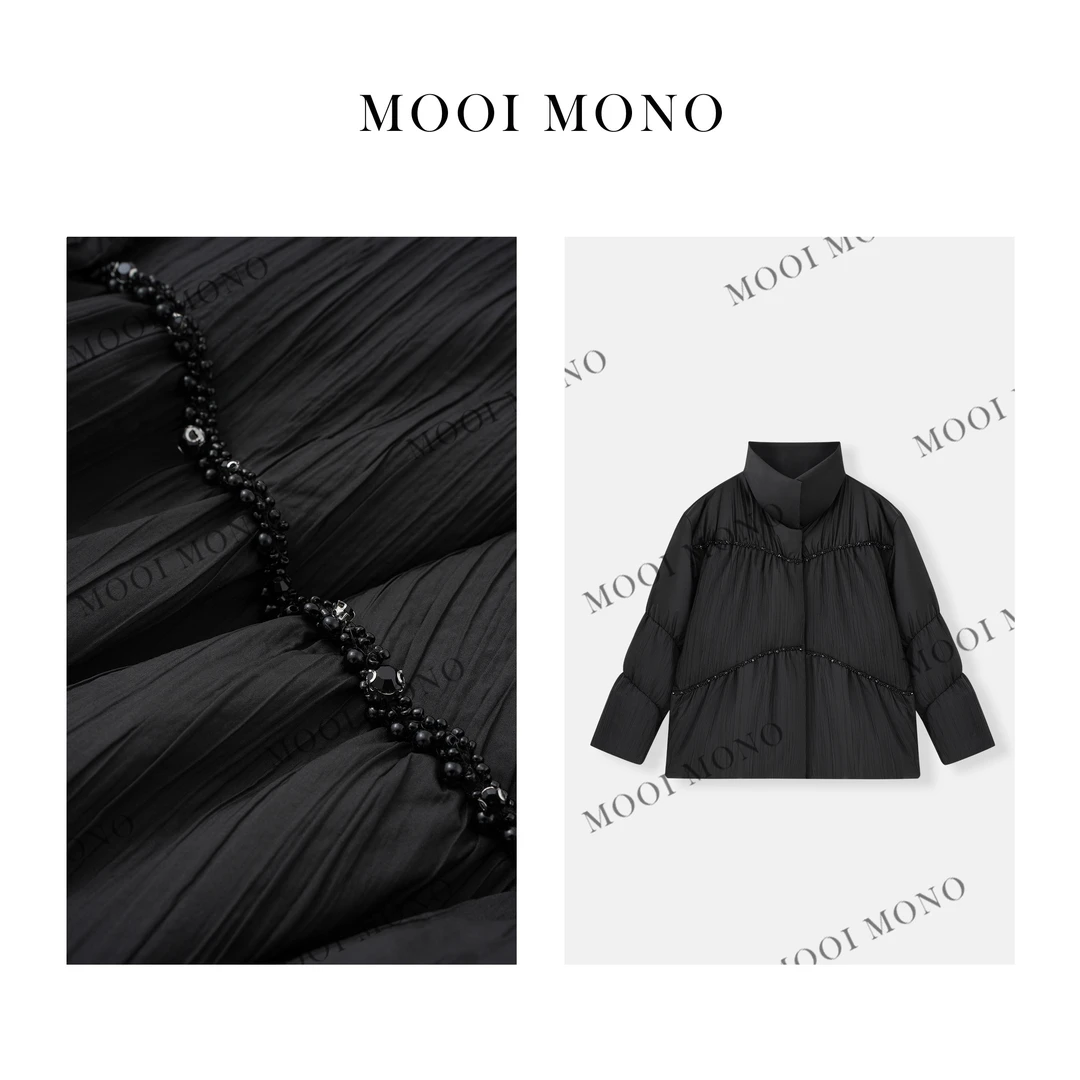 MOOI MONO"暗夜魅影"显瘦冬季压皱拼接绗线气质保暖羽绒服Y552T44