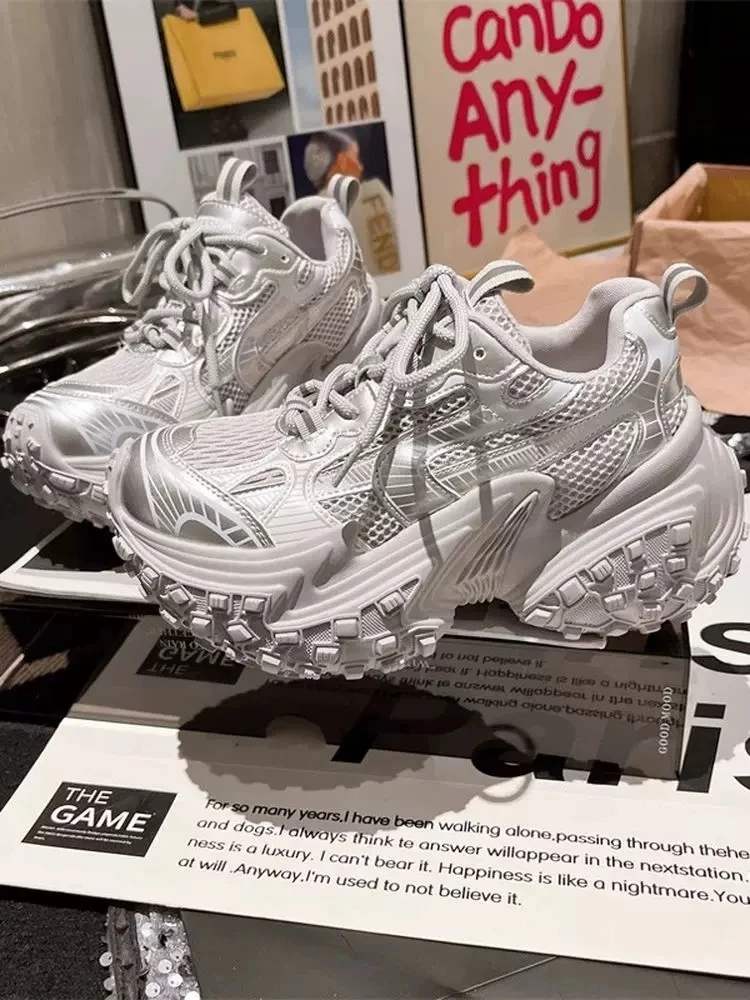 时尚老爹鞋女款2025新款小个子增高休闲鞋网红ins系带轮胎底女鞋