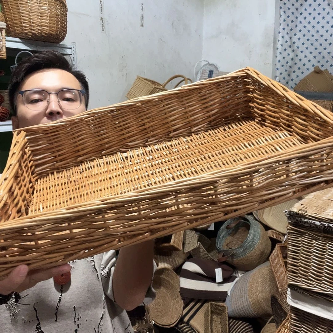 柳柳编梯形平盘收纳筐