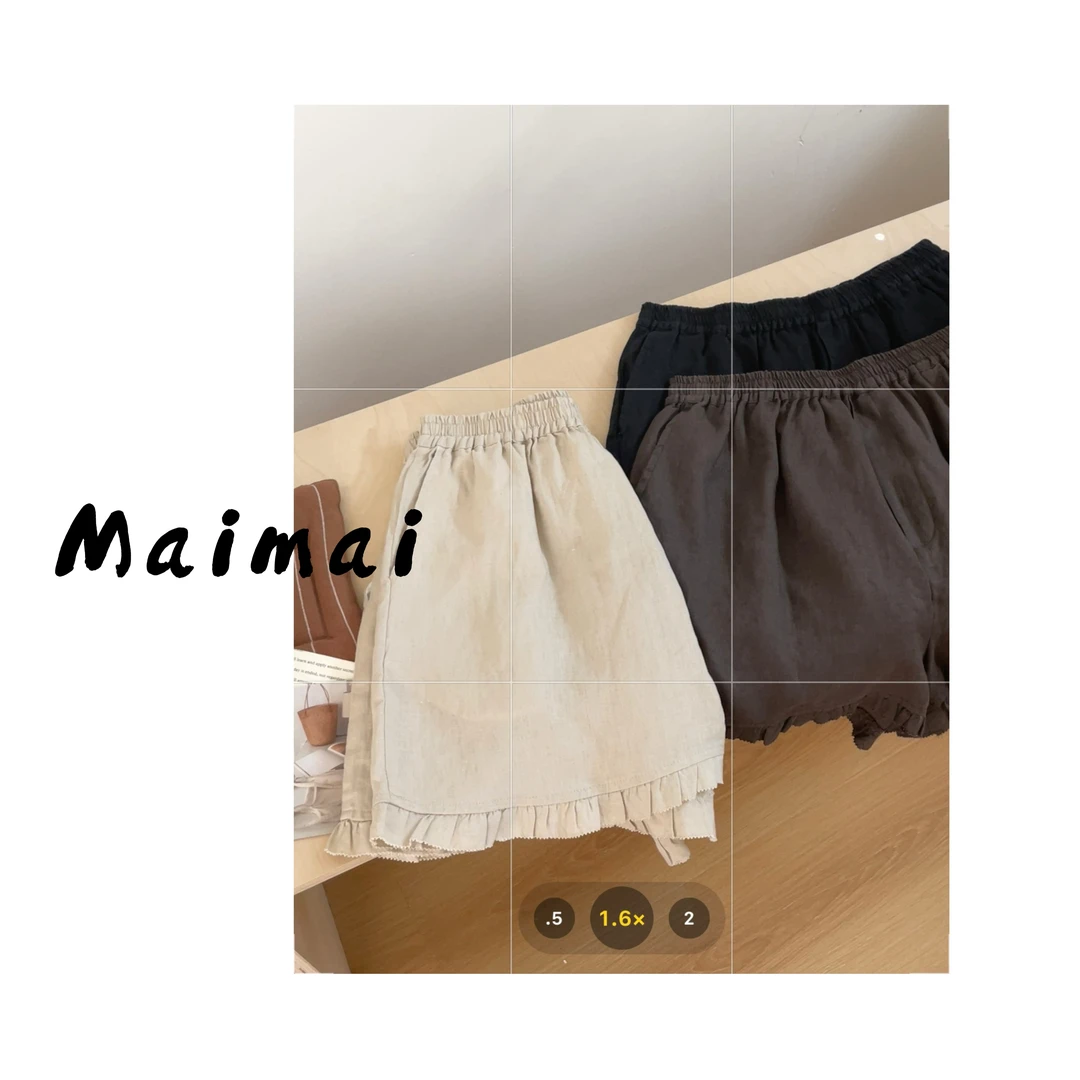 买买【荷花叶】韩版简约对丝工艺花边亚麻短裤