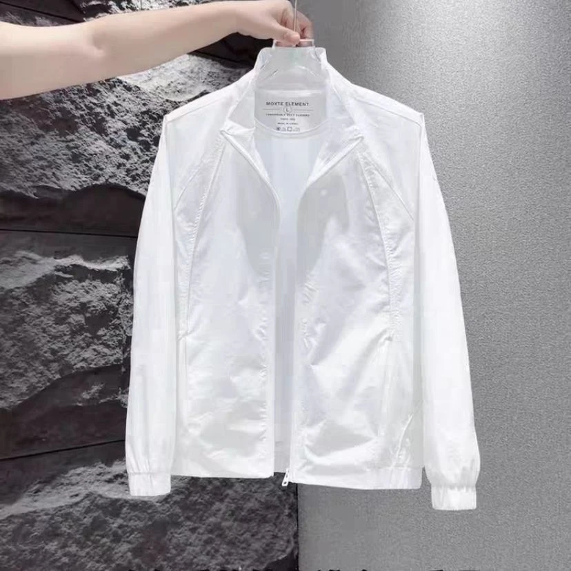 男士薄款立领夏季休闲夹克新款时尚皮肤潮流透气轻薄外套速干户外
