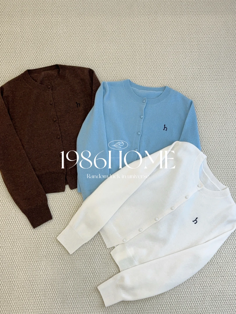 1986home原创设计字母刺绣羊绒毛衣秋冬上衣开衫百搭保暖通勤