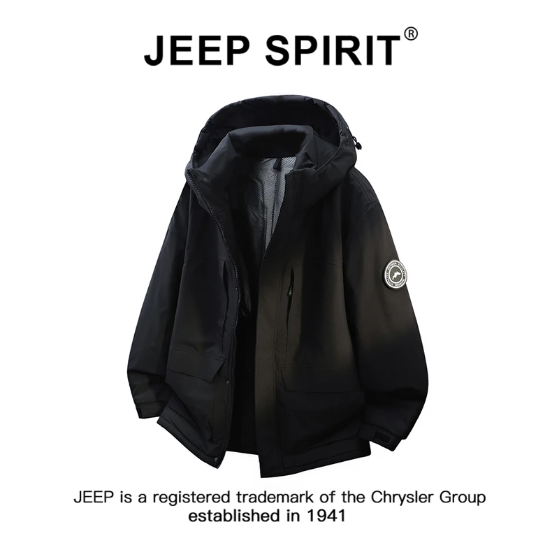 JEEPSPIRIT吉普美式保暖连帽棉服冬季新款工装风休闲加厚男士外套