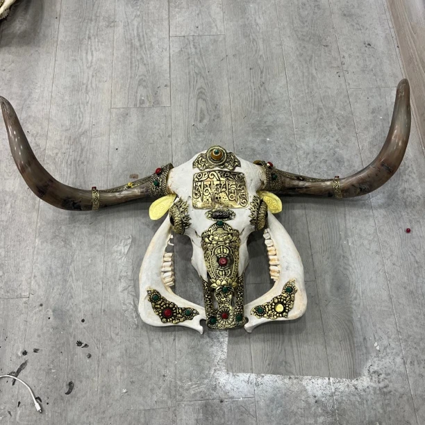 牛头骨工艺品墙挂装饰标本摆件创意家居装饰（黑）