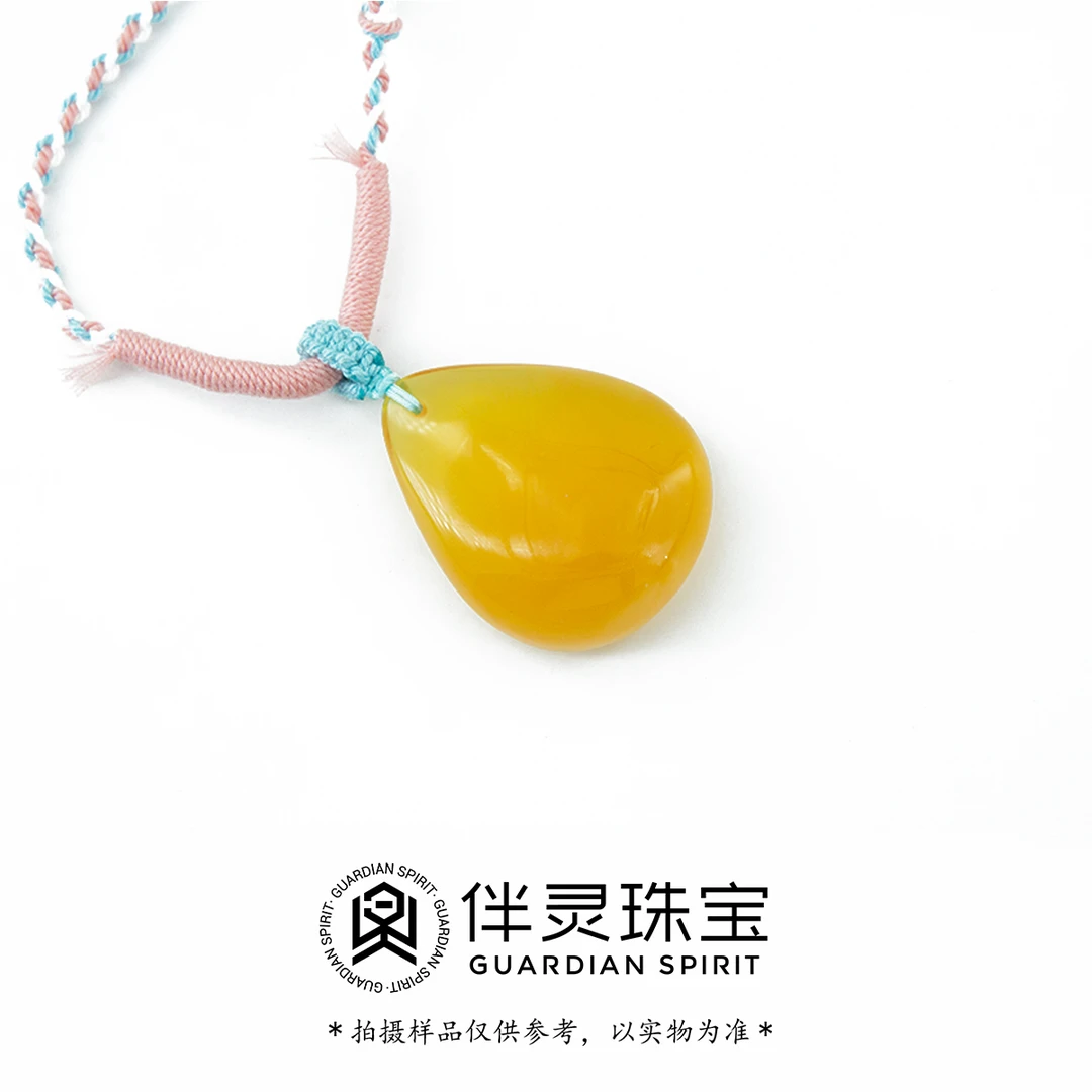 天然俄料蜜蜡吊坠透黄蜜水滴15.3克