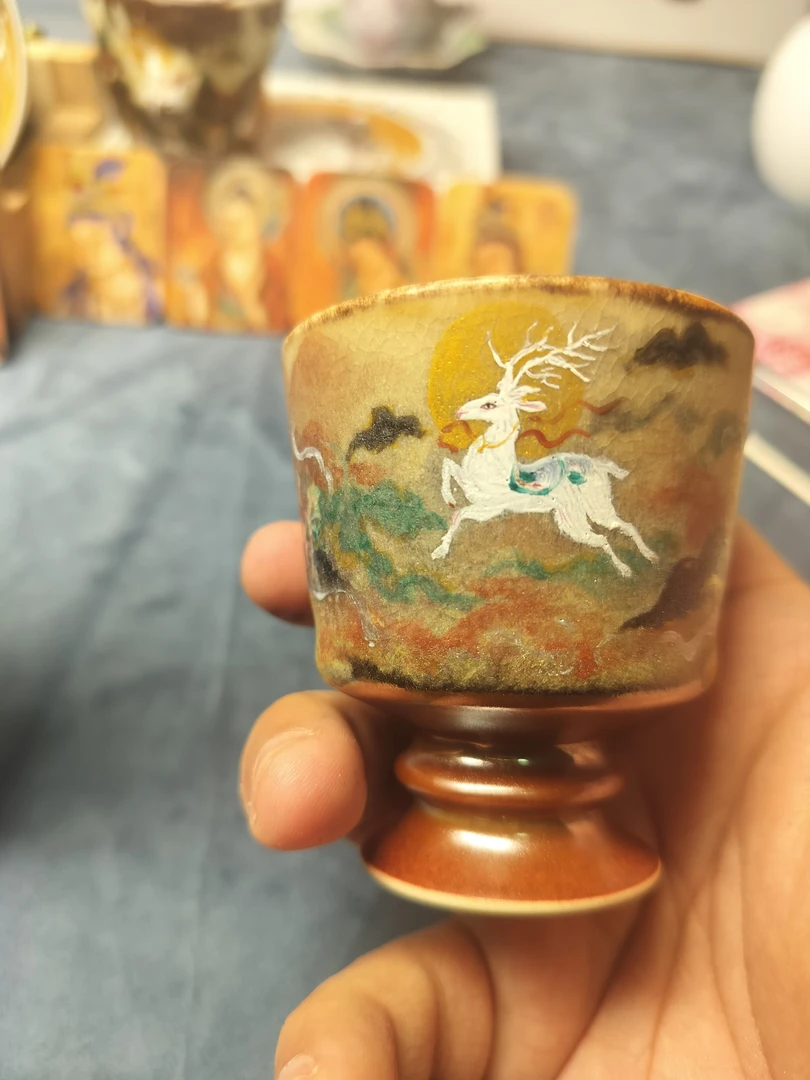 手绘陶瓷敦煌九色鹿杯子