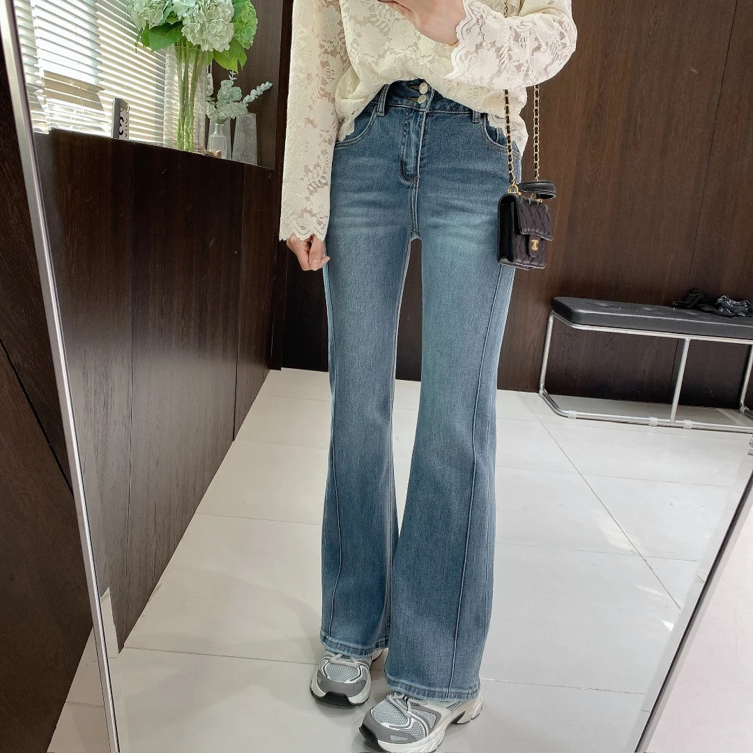 IMFLY金小金自制女装 牛仔裤DYK2563春季高腰显瘦微喇叭神裤长裤