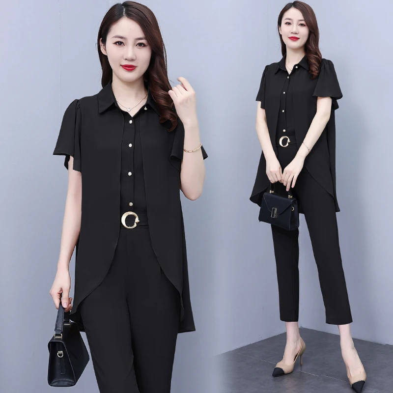 时尚洋气减龄今年流行雪纺套装女装2025夏季气质显瘦小香风两件套