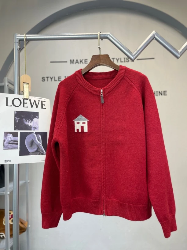 君家双色小房子开衫毛衣