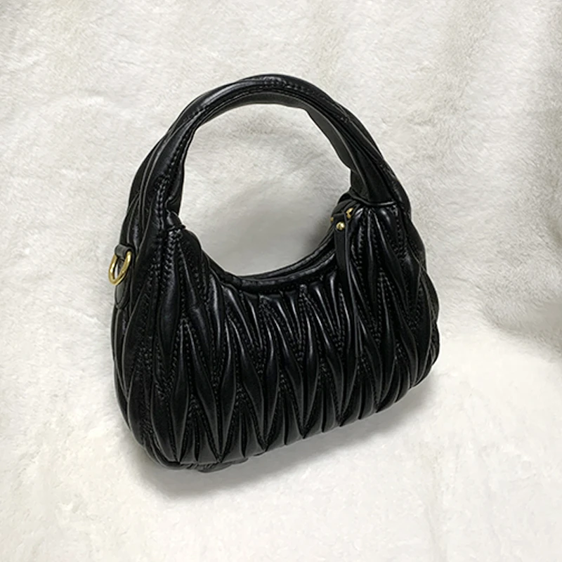 2025新款 褶皱手提饭盒包 可单肩斜跨6601黑色