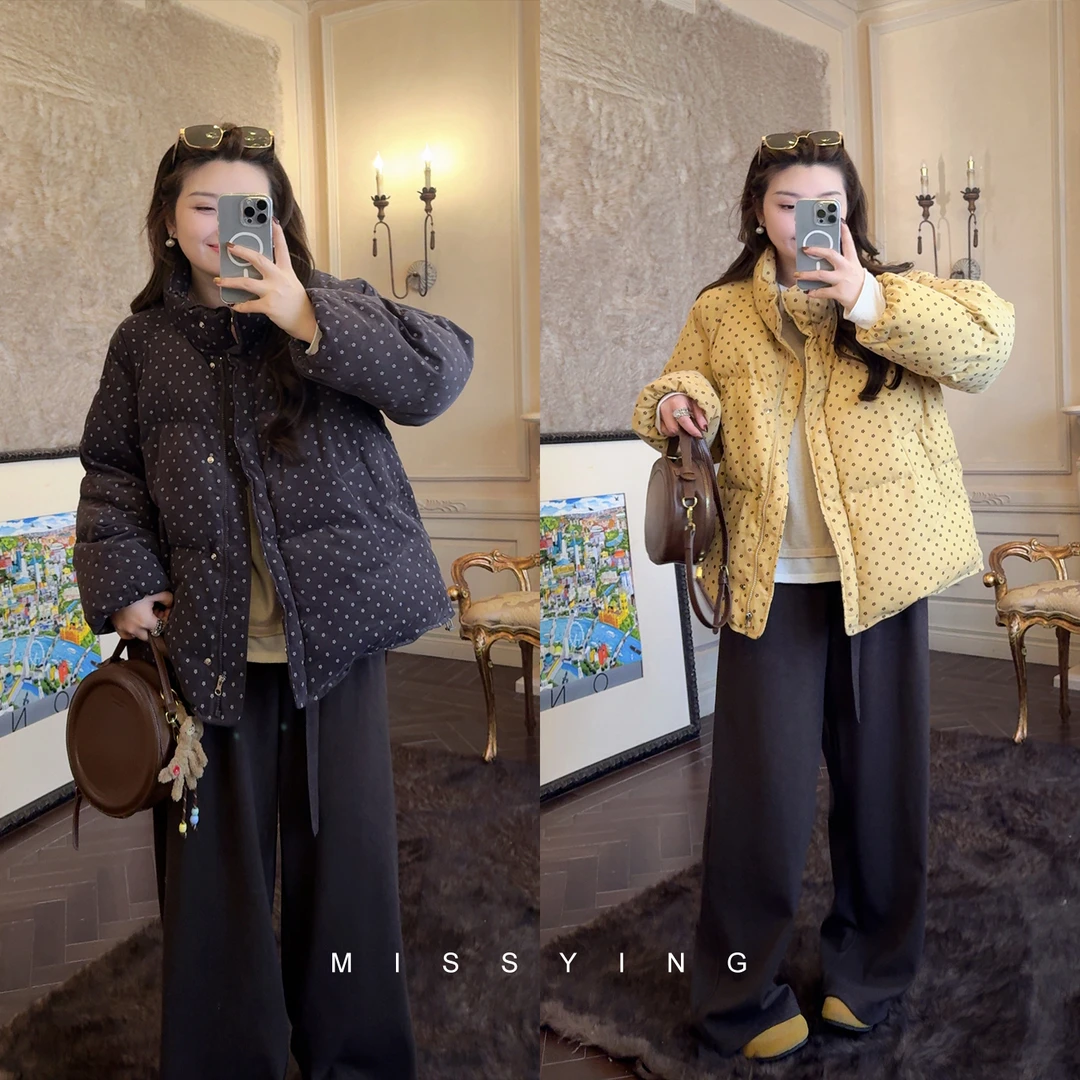 应小姐【雪国花镜】微胖大码冬季韩版复古宽松气质加厚短款棉服外套