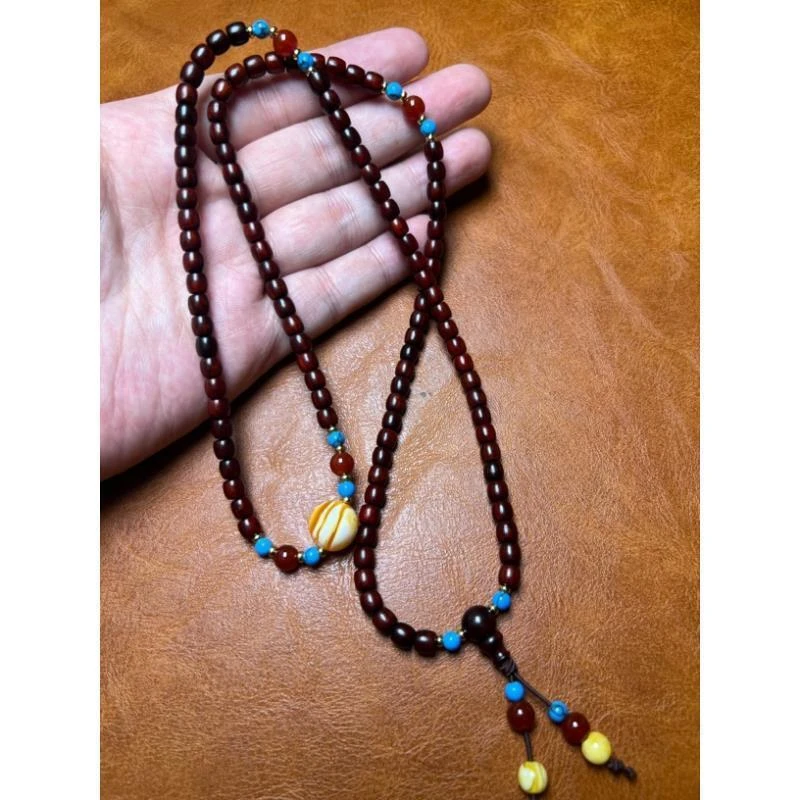 s1056 s级小叶紫檀米珠长串项链，带礼盒证书