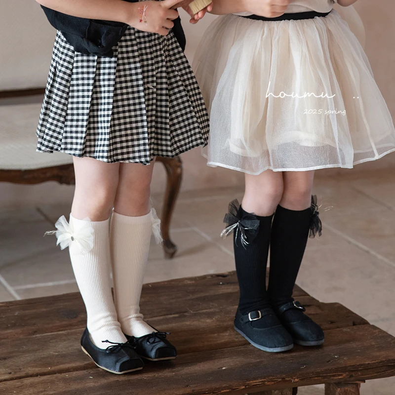 女童中筒袜春秋薄款棉袜儿童蝴蝶结公主袜韩版洋气女孩宝宝长筒袜
