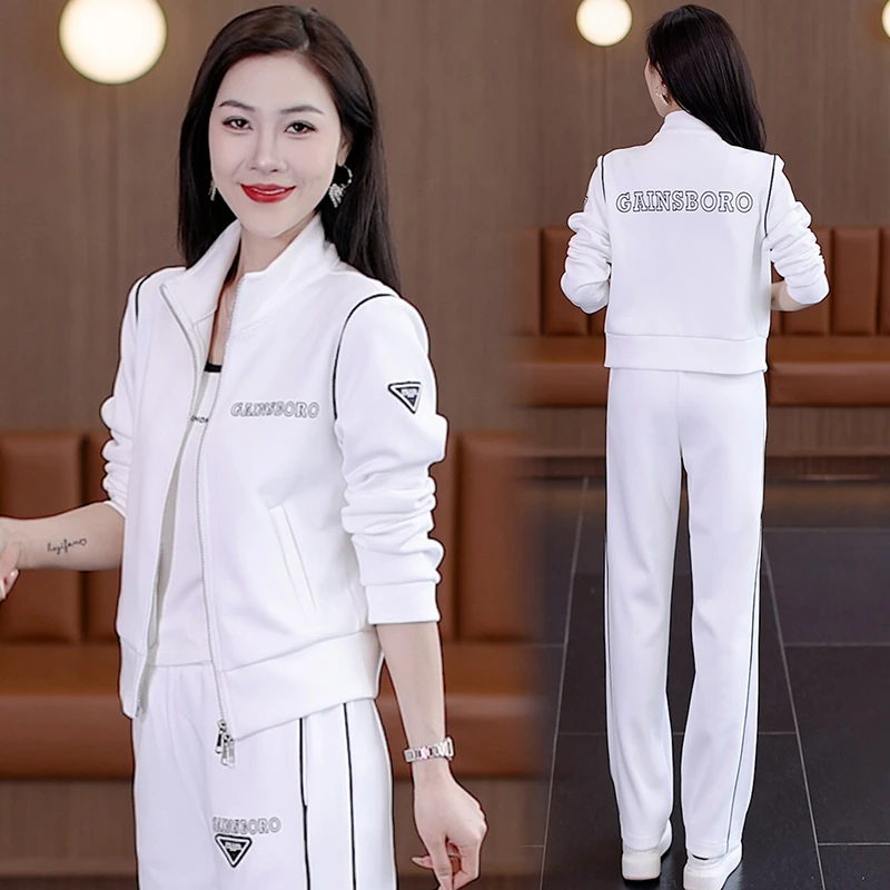 时尚长袖气质显瘦运动服女2025秋季新款立领外套长裤休闲运动套装