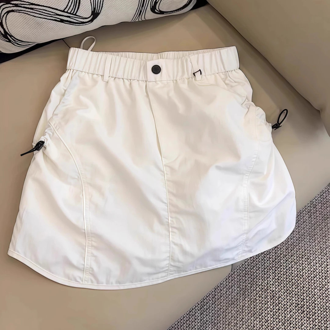 芯娇晴简约松紧高腰显瘦半身裙女装夏季新款口袋A字休闲短裤裙子