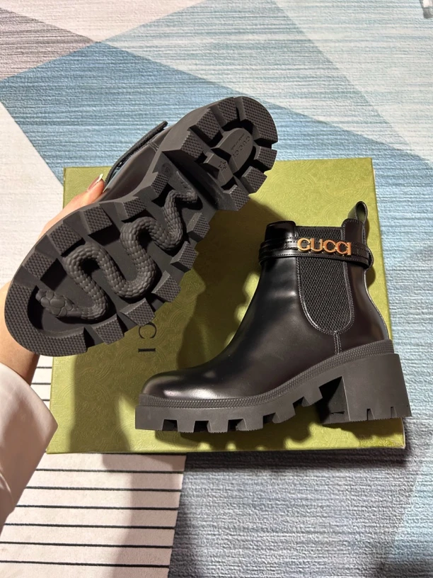 未使用 GUCCI/古驰 黑色高跟短靴三六码