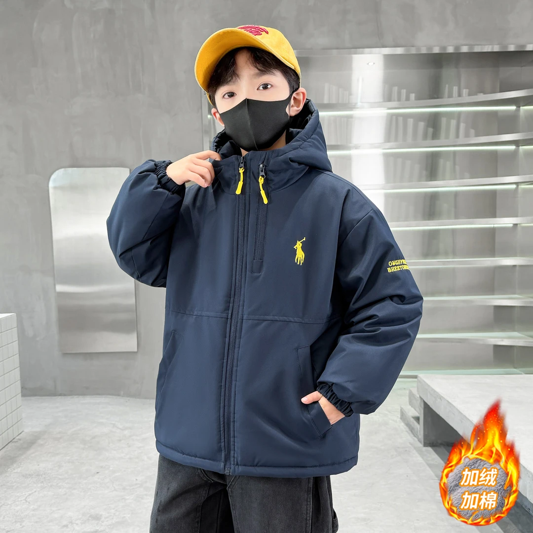 男童加绒外套秋冬款2025新款儿童中大童男孩冬季加厚派克服潮保暖