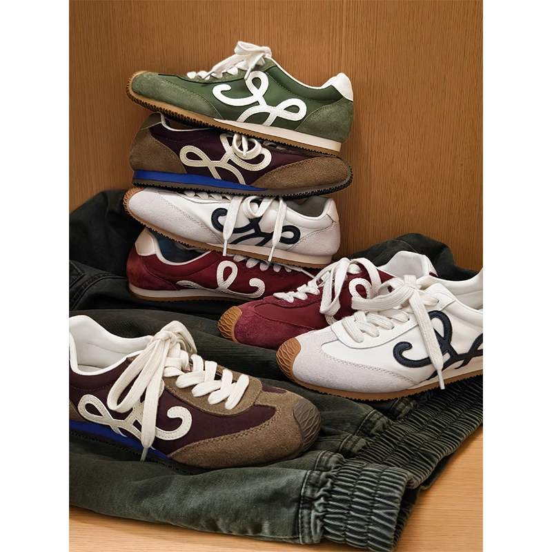 A美洋MEIYANG 都市剧德训鞋 拼接圆头简约百搭撞色平底运动休闲鞋