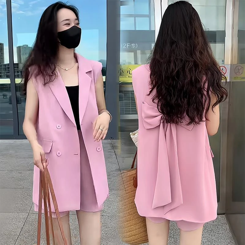 dhini感时尚西装套装女2025夏季新款设计感无袖西装外套短裤两件