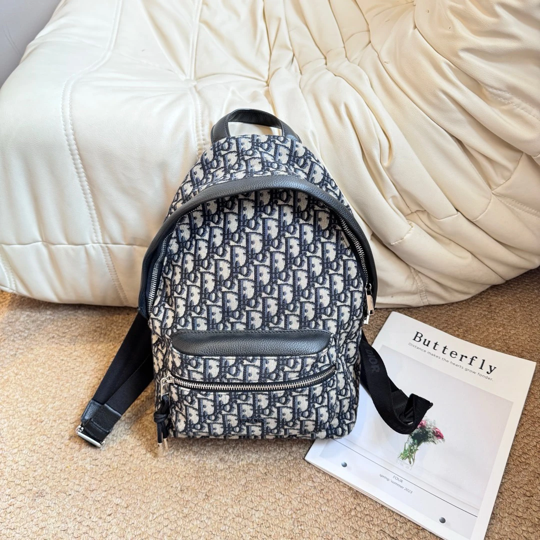 95新 DIOR/迪奥 Dior 蓝黑色 老花双肩包小号 694748373