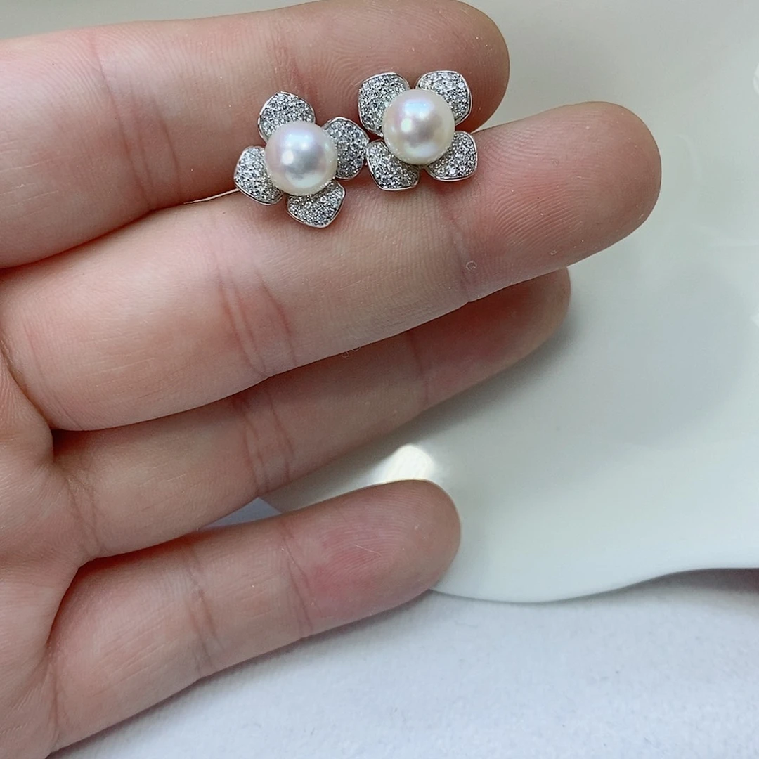 海水珍珠耳饰银S925镶嵌