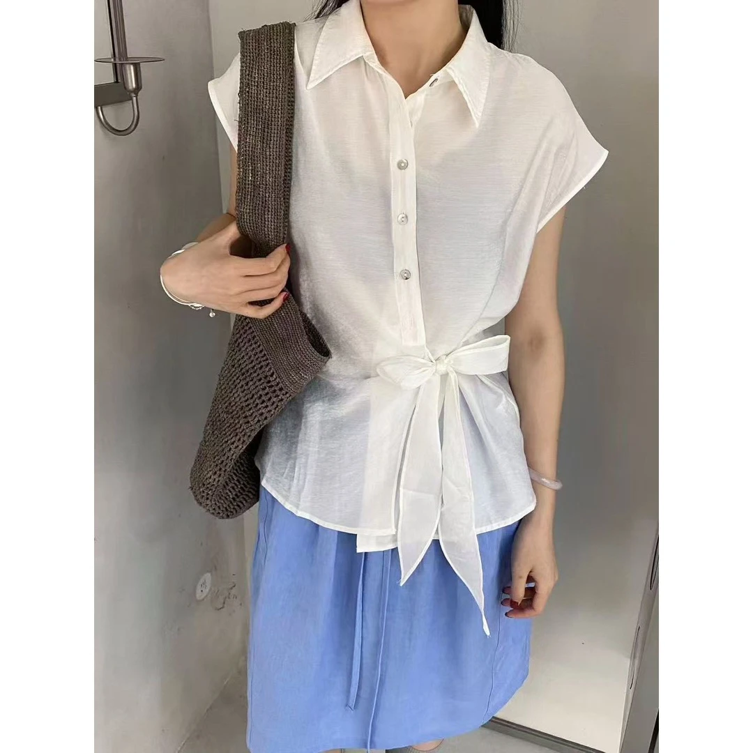 22405#随性舒适气质高级感绑带小衫