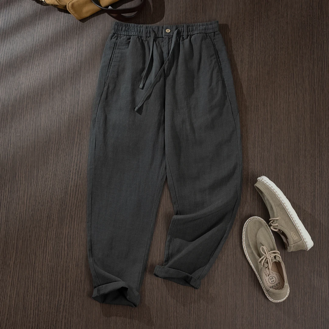 麻尚生活天丝亚麻休闲裤抽绳松紧腰长裤宽松透气麻料爽滑百搭裤子