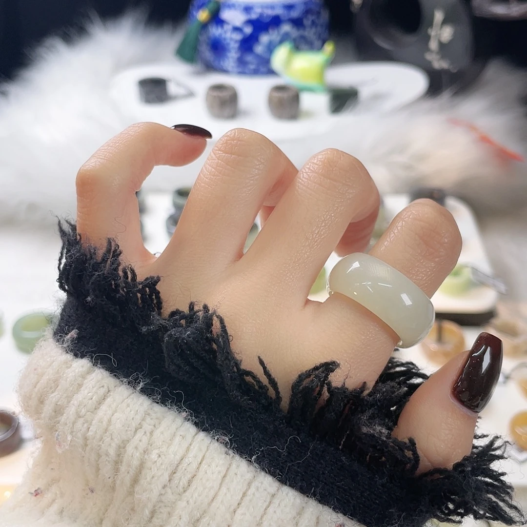 和田玉未镶嵌戒指c64 白玉墩墩18.0