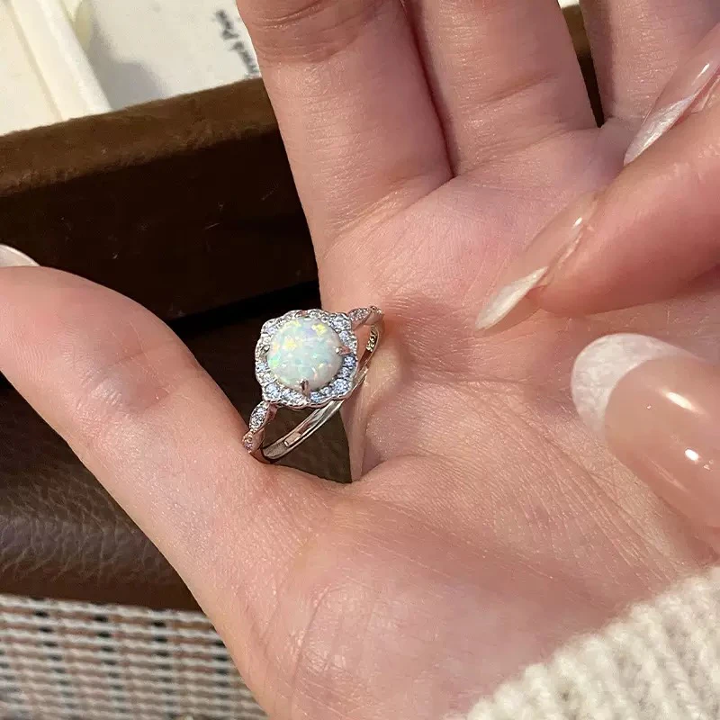 925银戒指 气质温柔款彩色戒指开口可调节