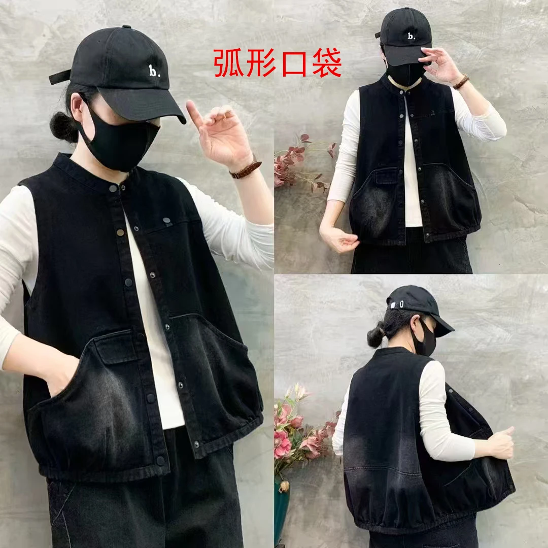新款休闲口袋牛仔洋气衣服女背心春秋款百搭潮流时尚无袖马甲