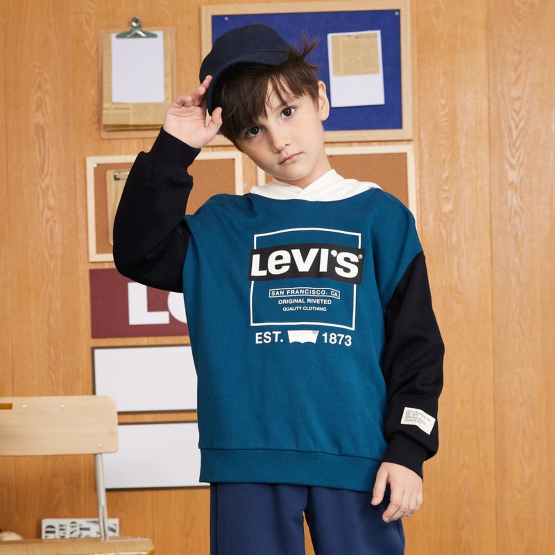 Levi's李维斯童装中大童男女童套头连帽卫衣上衣儿童秋季长袖G010