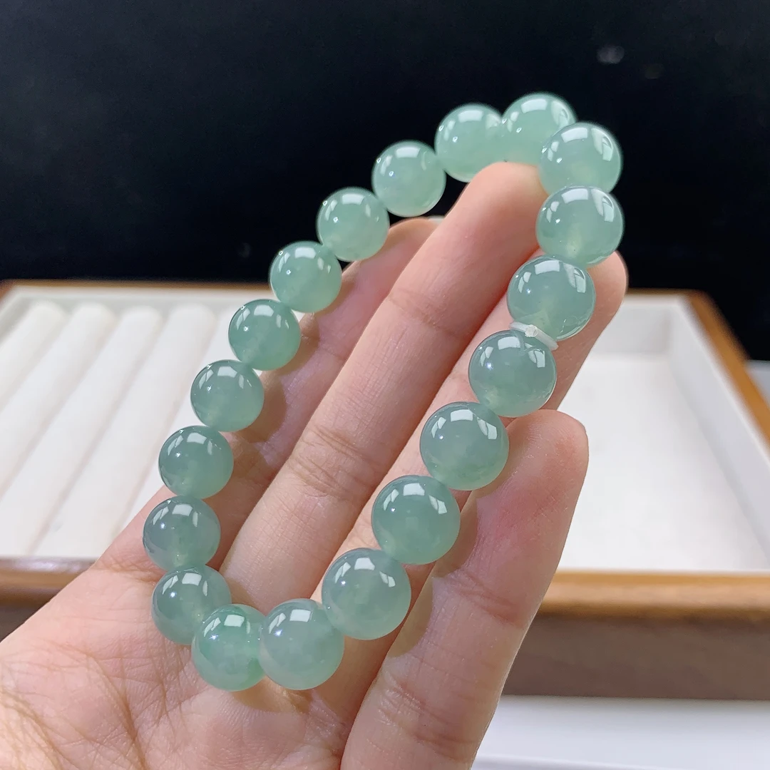 2.27-37-缅甸天然翡翠A货 女款冰晴底手串尺寸:10mm 19颗粒