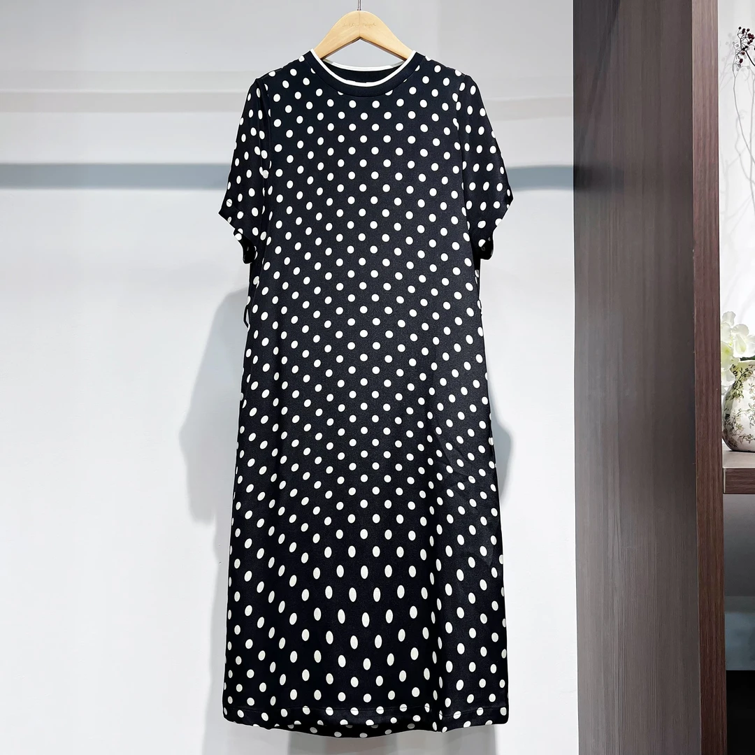 【萨拉迪恩】桑蚕丝优雅气质宽松时尚碎花文艺连衣裙黑色