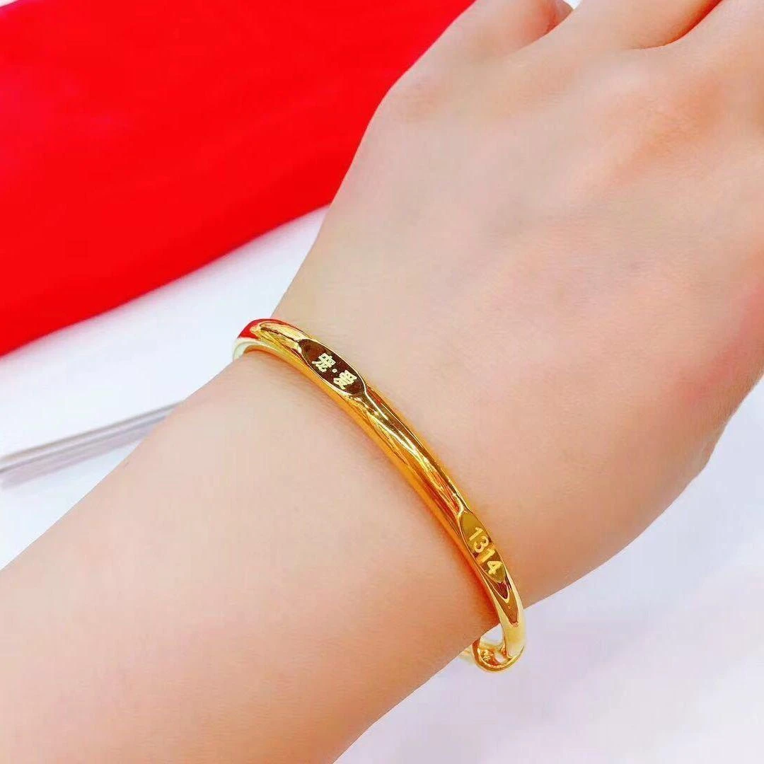 金色24k手镯9999黄金色宠爱相守手镯时尚实心推拉5201314手镯