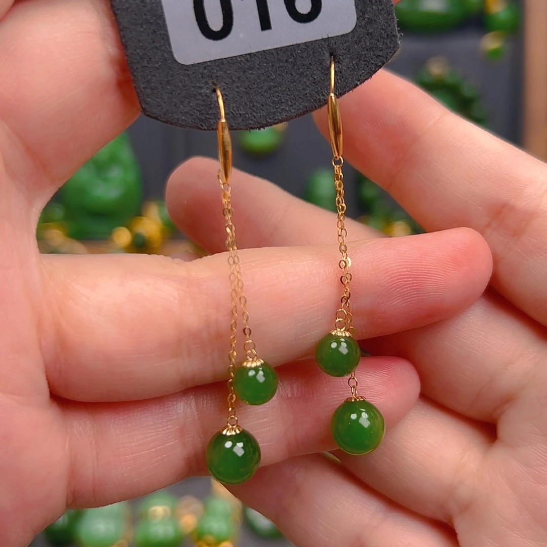 和田玉18K金镶嵌耳饰016