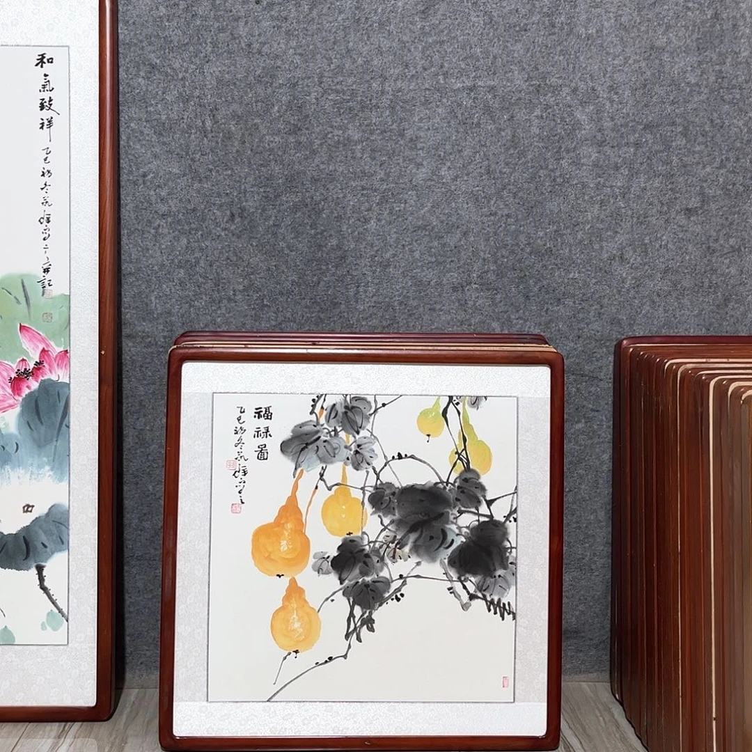 国画书画作品带框63×63