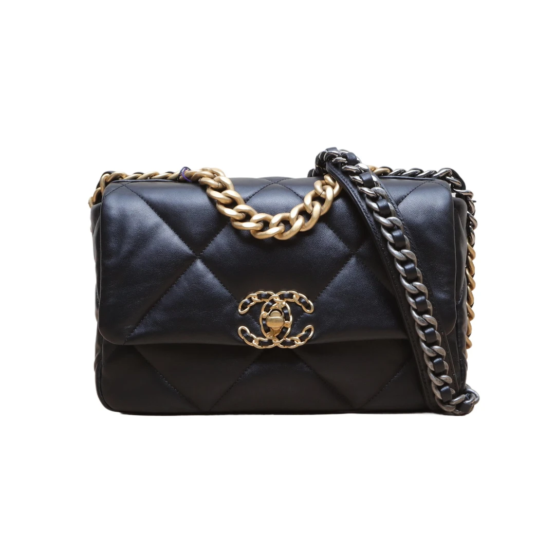 95新 Chanel/香奈儿 小花柳 19BAG 口盖包 小号 黑色 芯片开