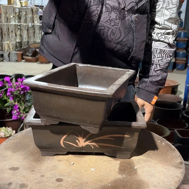 紫砂棕色马槽26+26花盆花盆