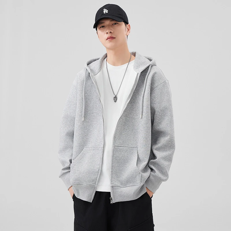 重磅连帽开衫卫衣男款2025秋季新款纯色宽松休闲运动美式上衣外套