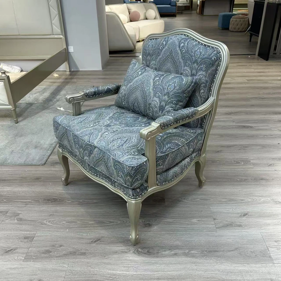 美式轻奢老虎椅绒布刺绣休闲椅单人位