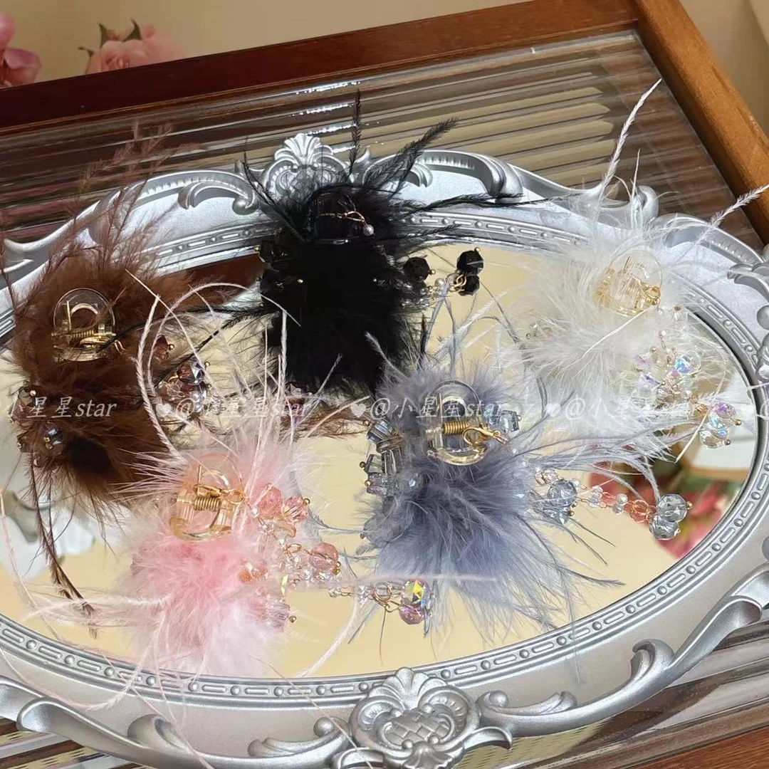 【天鹅之梦】4.5CM头饰古风抓夹女发夹国风森系复古风毛球