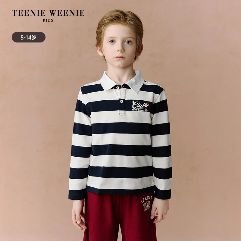 TeenieWeenie Kids小熊童装25年新款秋季男童抗菌条纹长袖POLO衫